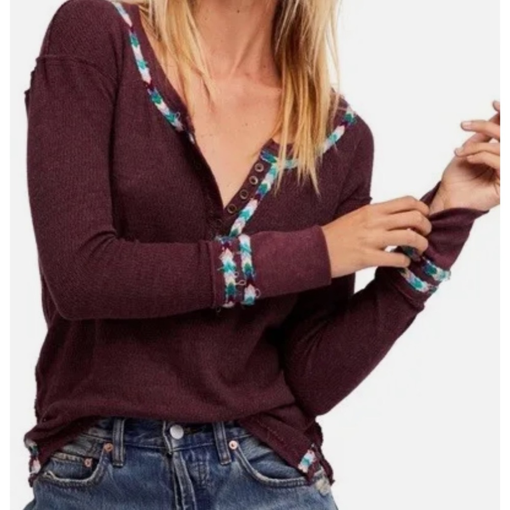 Free People We The Free Rainbow Thermal Henley Shirt